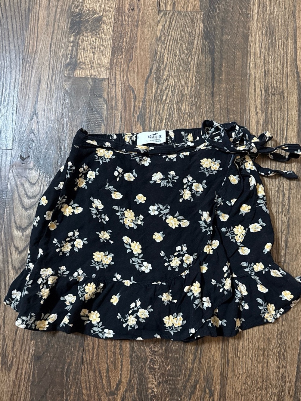Hollister Black Mini Skirt with Yellow Floral Print